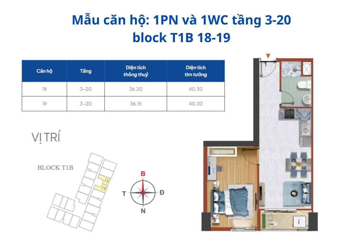 Căn 1PN + 1WC Destinio Centro