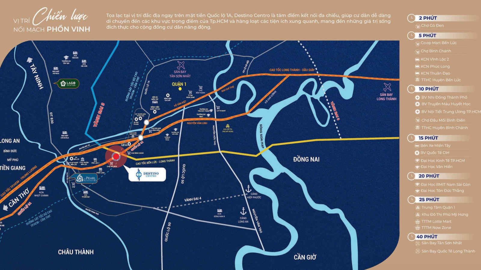 Bản đồ vị trí Destino Centro tại Mỹ Yên, Quốc lộ 1A, kết nối Bến Lức và khu Tây TP.HCM