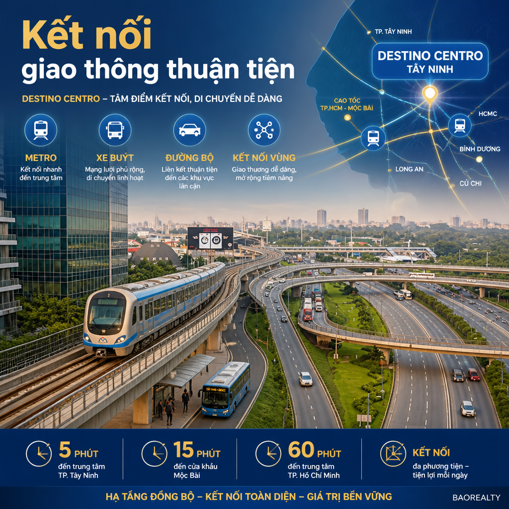Kết nối giao thông thuận tiện tại căn hộ Destino Centro Tây Ninh