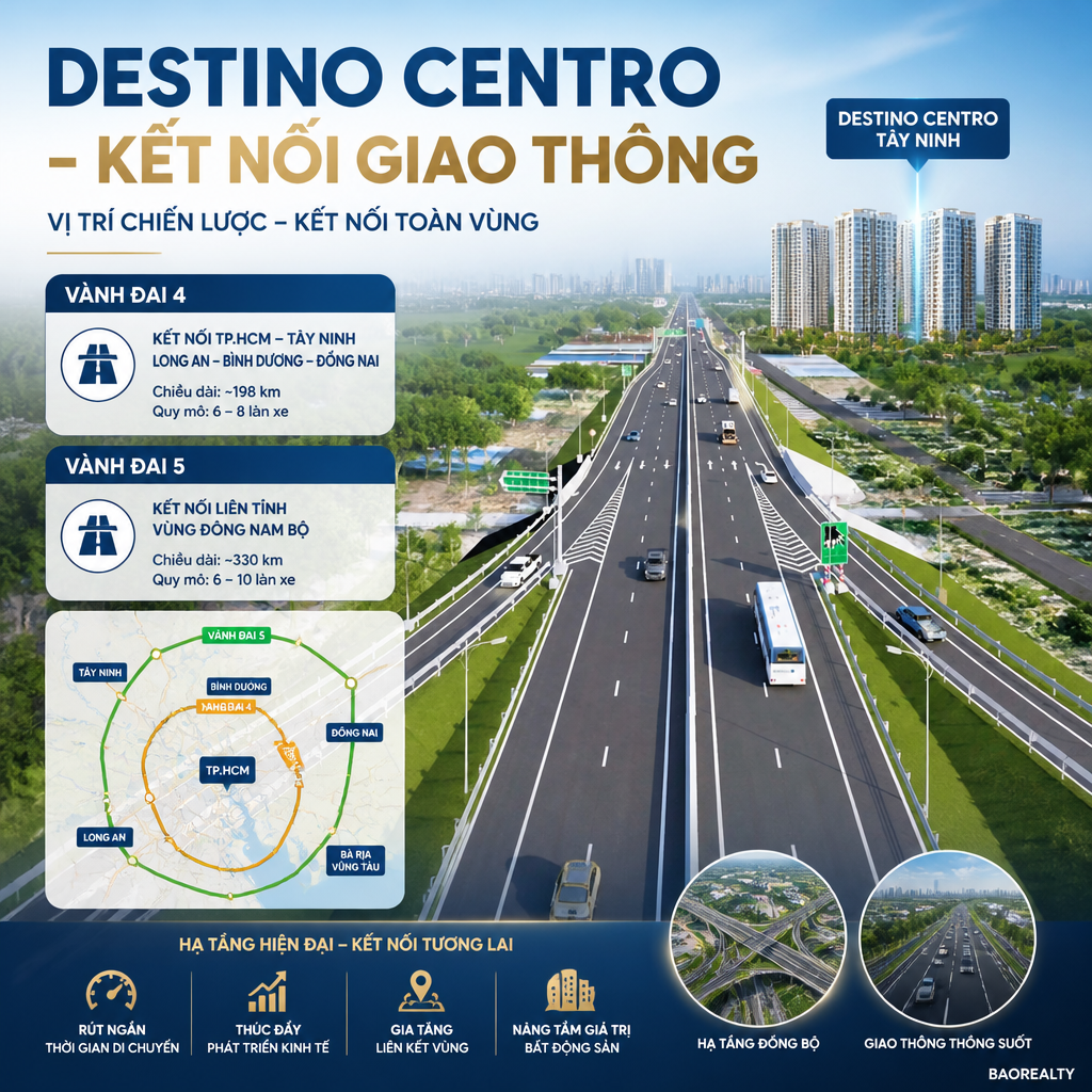 Poster dự án căn hộ Destino Centro kết nối giao thông liên vùng tại Tây Ninh